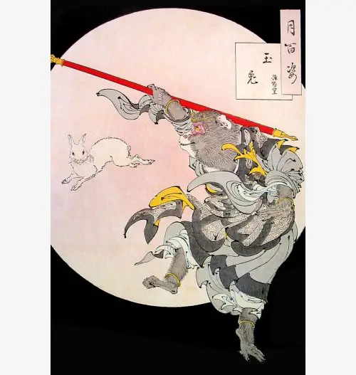 A Scroll of Sun Wukong (Son Goku) and the white Moon Rabbit