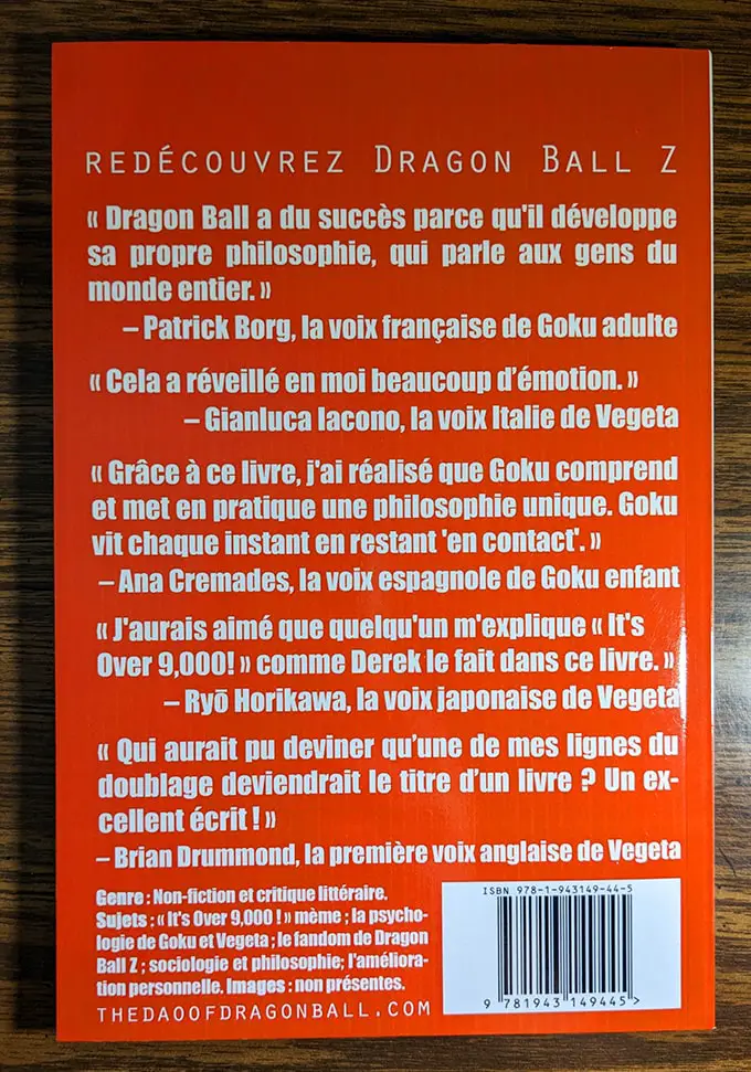 dragon ball z it's over 9000 french edition published back cover