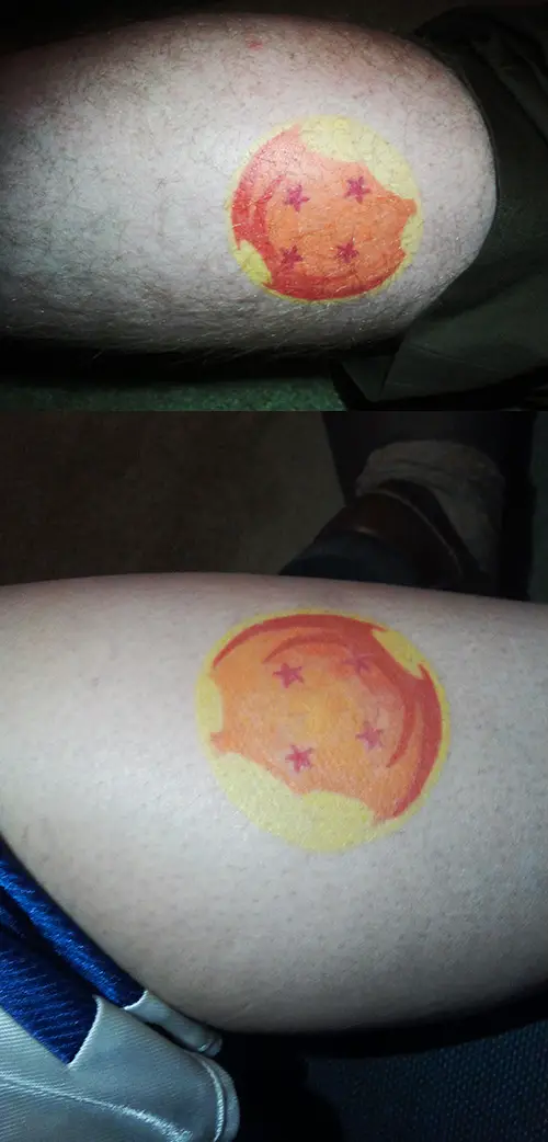 dragon ball tattoo four star ball right leg his and hers