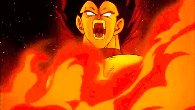 vegeta on fire in the room of spirit and time